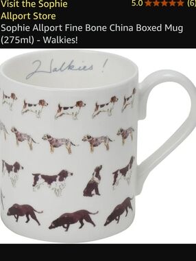 White Dog Pattern Ceramic Mug with Walkies Script